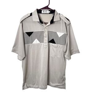 Vintage Oleg Cassini Geometric Polo Shirt L Y2K 90s Retro Gray Streetwear